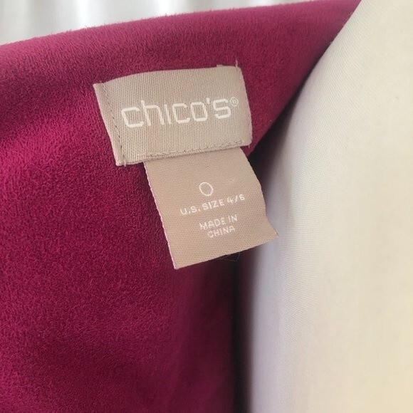 Chico’s Women’s Size 0 (S) Magenta Soft Faux-Suede Open Front Long Sleeve Jacket - Picture 9 of 14